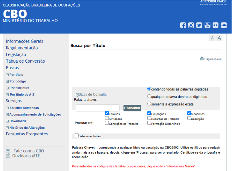 Consulta e busca do CBO no MTE