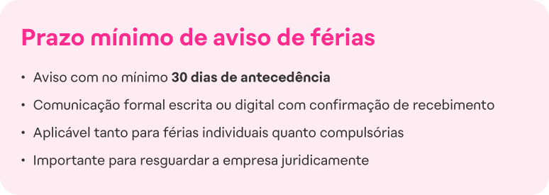 Prazo mínimo de aviso ferias compulsorias