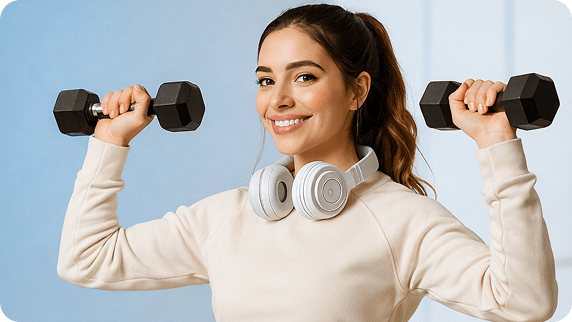 mulher com peso de academia na mão