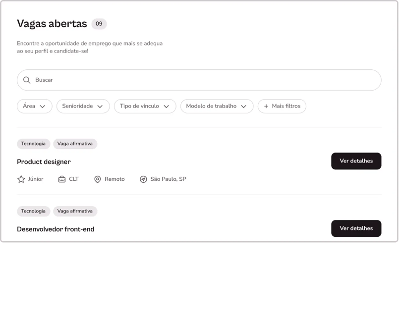Página de carreiras exclusiva