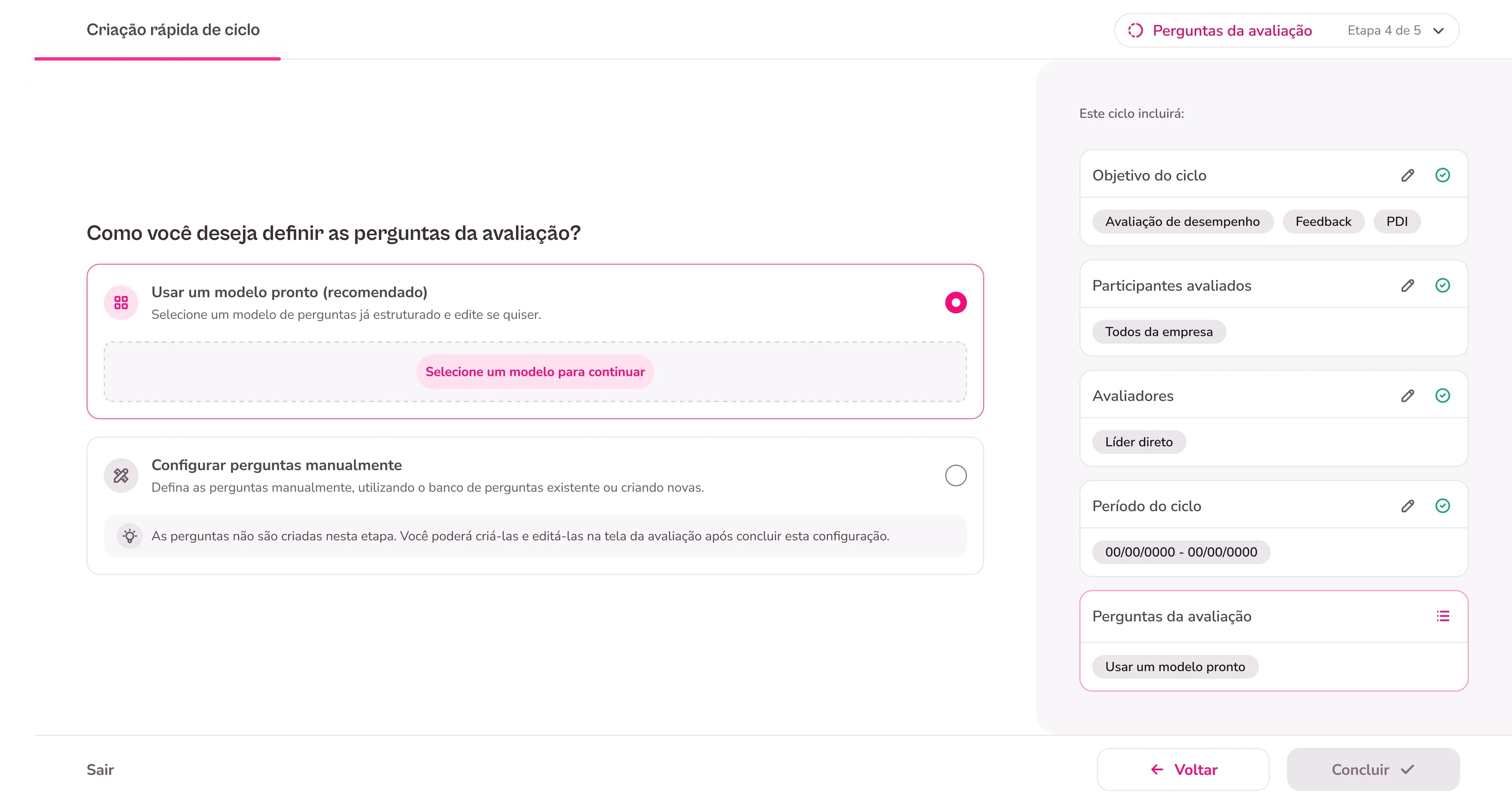 Criação rápida de ciclo