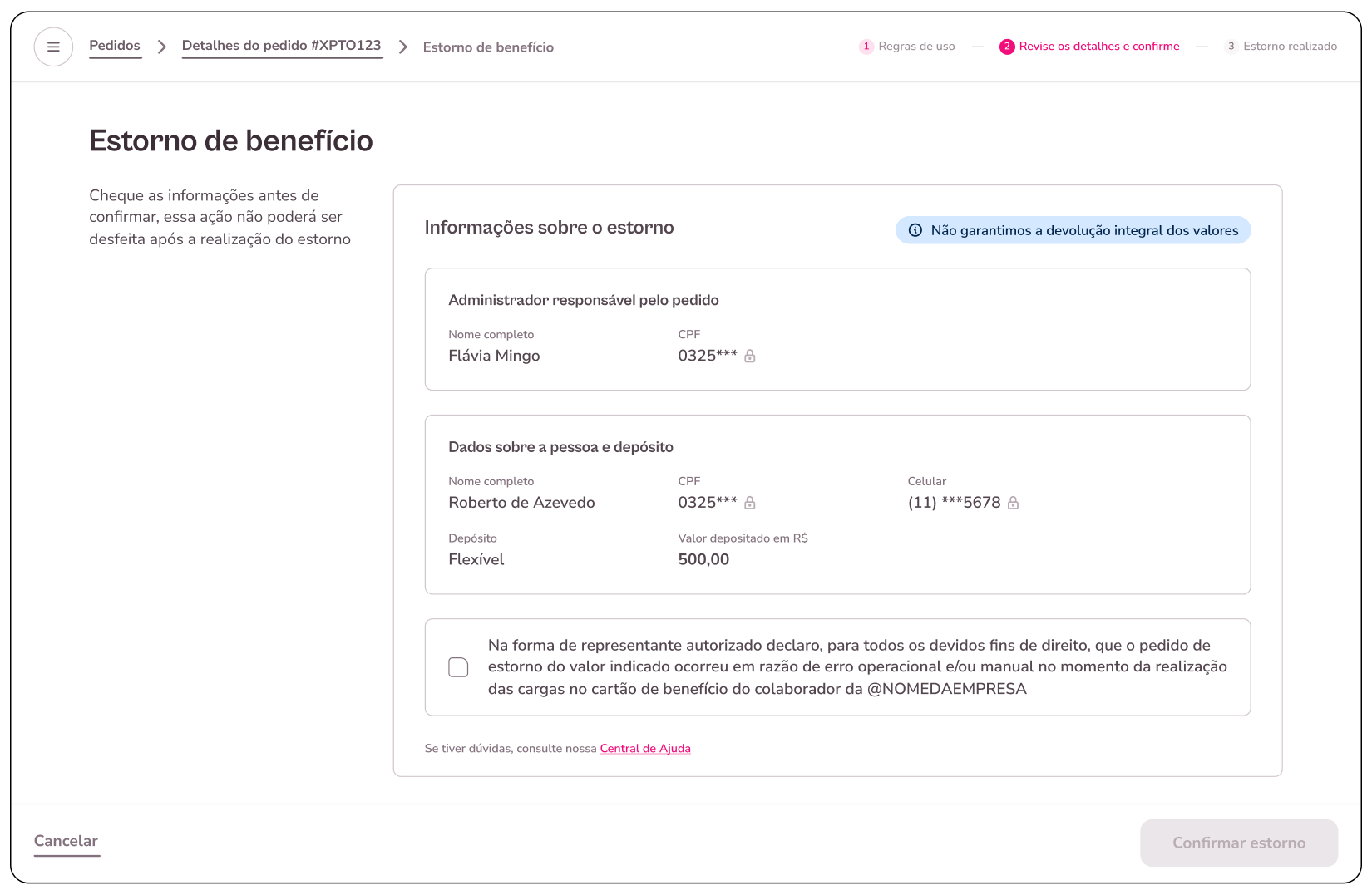 Estorno de depósito: