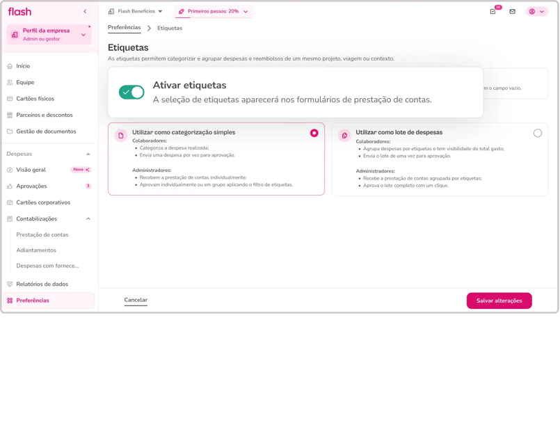 Etiquetas para agrupar despesas