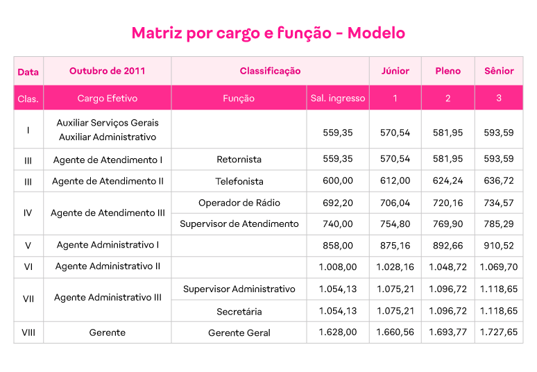 Modelo de plano de cargos e salários - Matriz por cargo e função