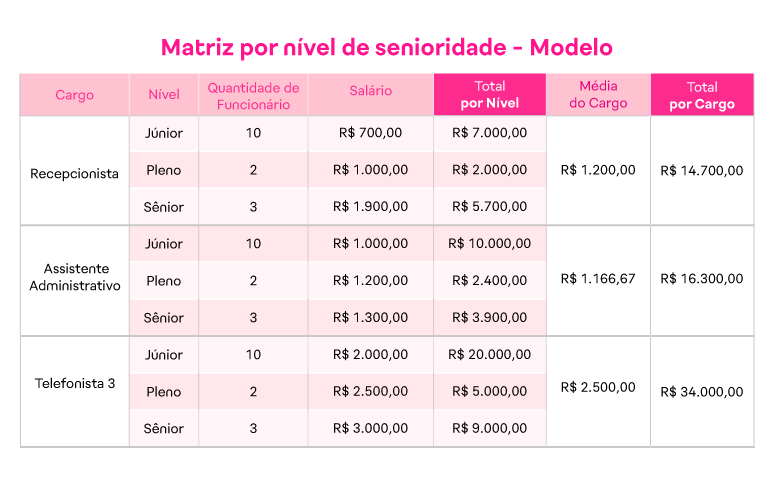 Modelo de plano de cargos e salários: matriz por senioridade