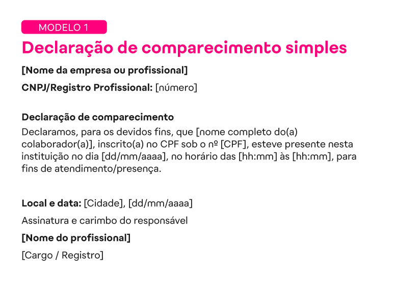 Modelo de declaração de comparecimento simples