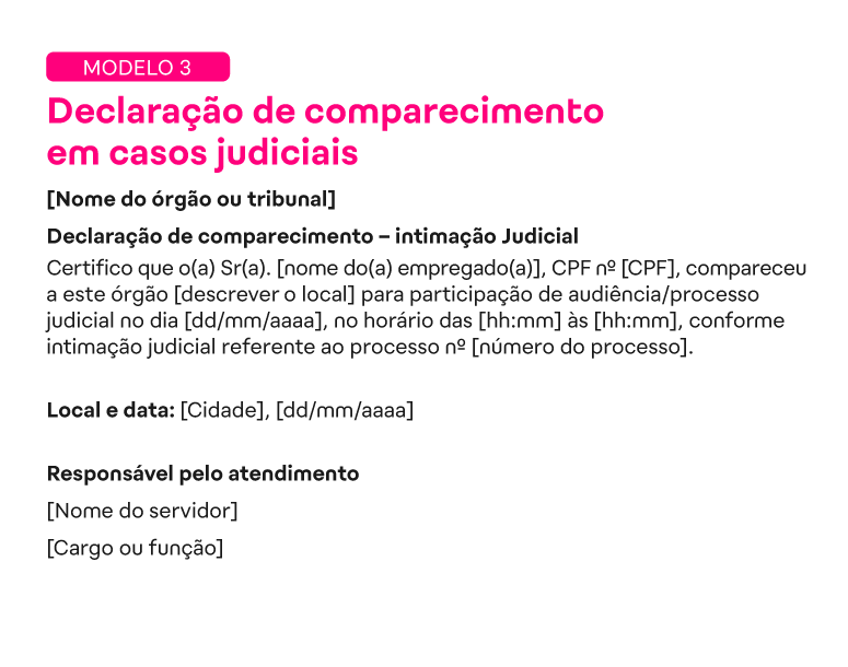 Modelo de declaração de comparecimento em casos judiciais